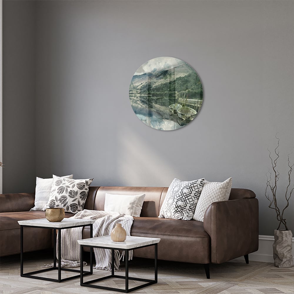 Glasbild mit einer ruhigen Landschaft