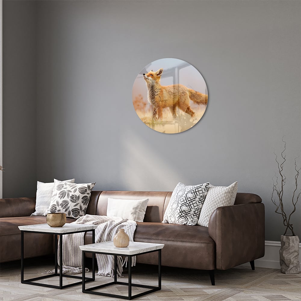 Stilvolles Glasbild mit einem Fuchs in der Natur