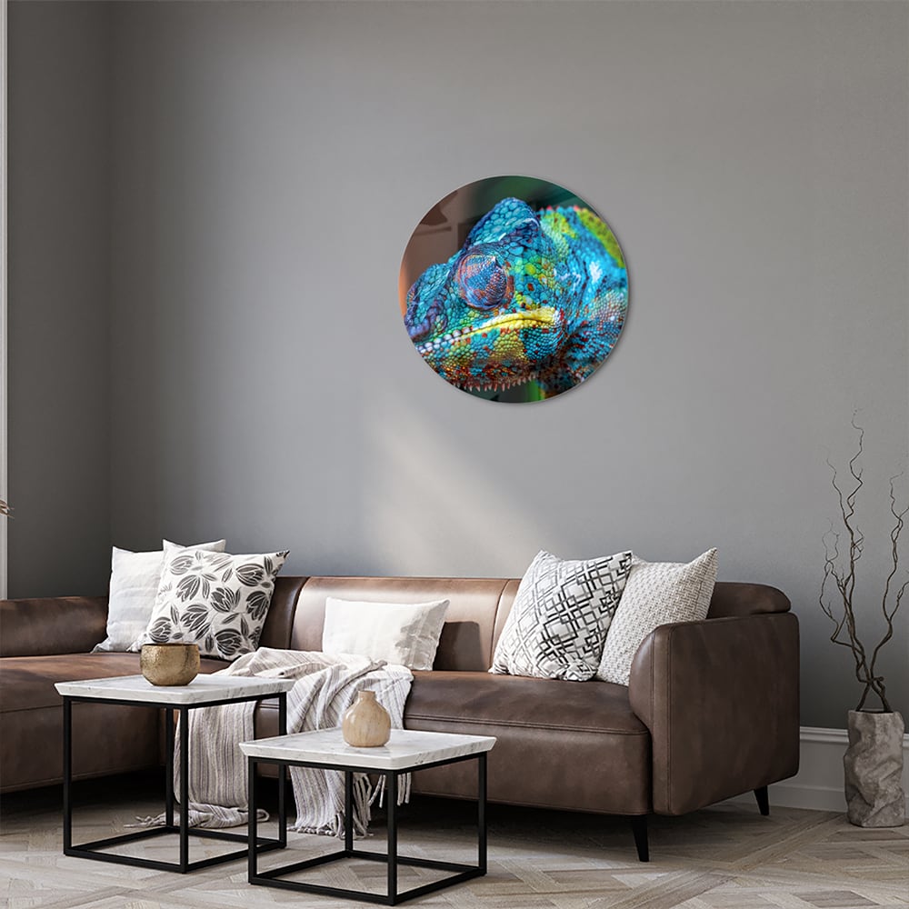 Farbenfrohes Chamäleon-Glasbild für Ihr Interieur