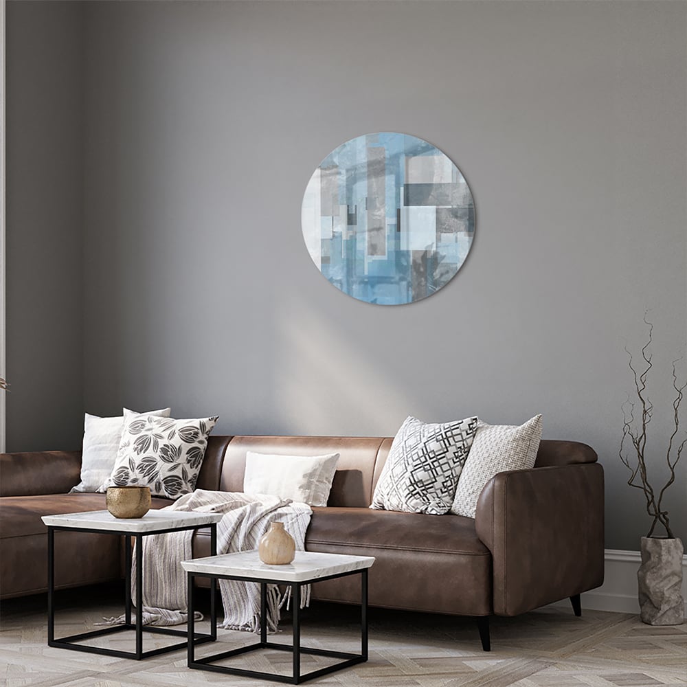 Abstraktes Glasbild in Blau und Grau