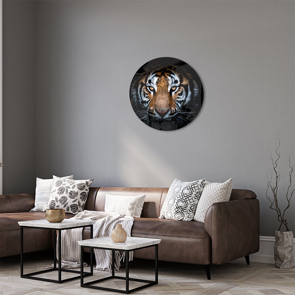 Beeindruckendes Glasbild mit einem Tigergesicht