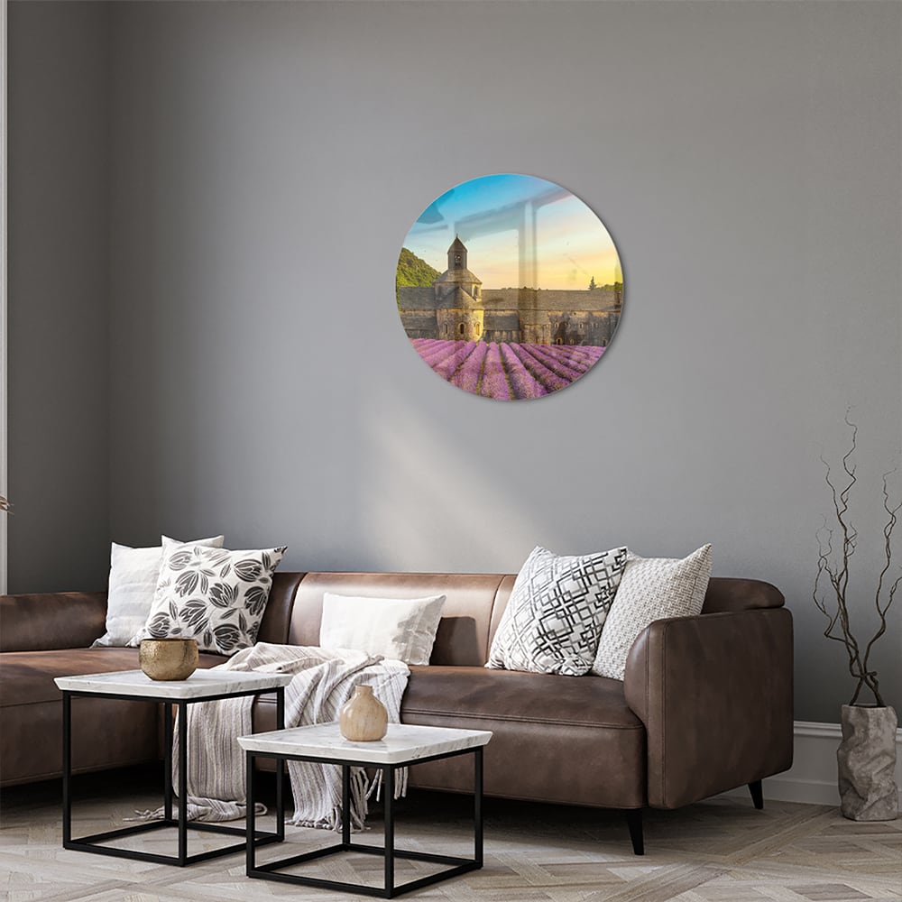 Wunderschönes Glasbild mit Lavendelfeldern