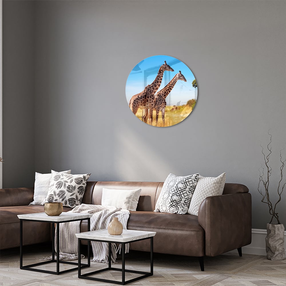 Glasbild mit zwei Giraffen in der afrikanischen Landschaft