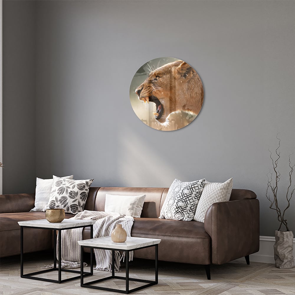 Beeindruckendes Glasbild mit einem brüllenden Löwen
