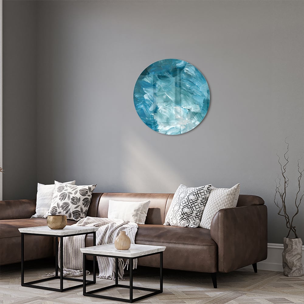 Abstraktes Glasbild in harmonischen Blautönen