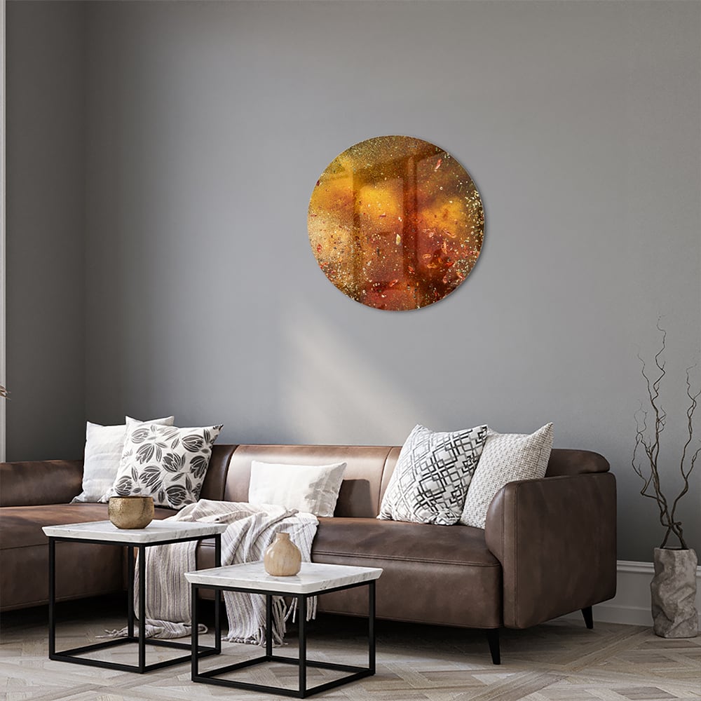 Abstraktes Glasbild mit warmen Farben