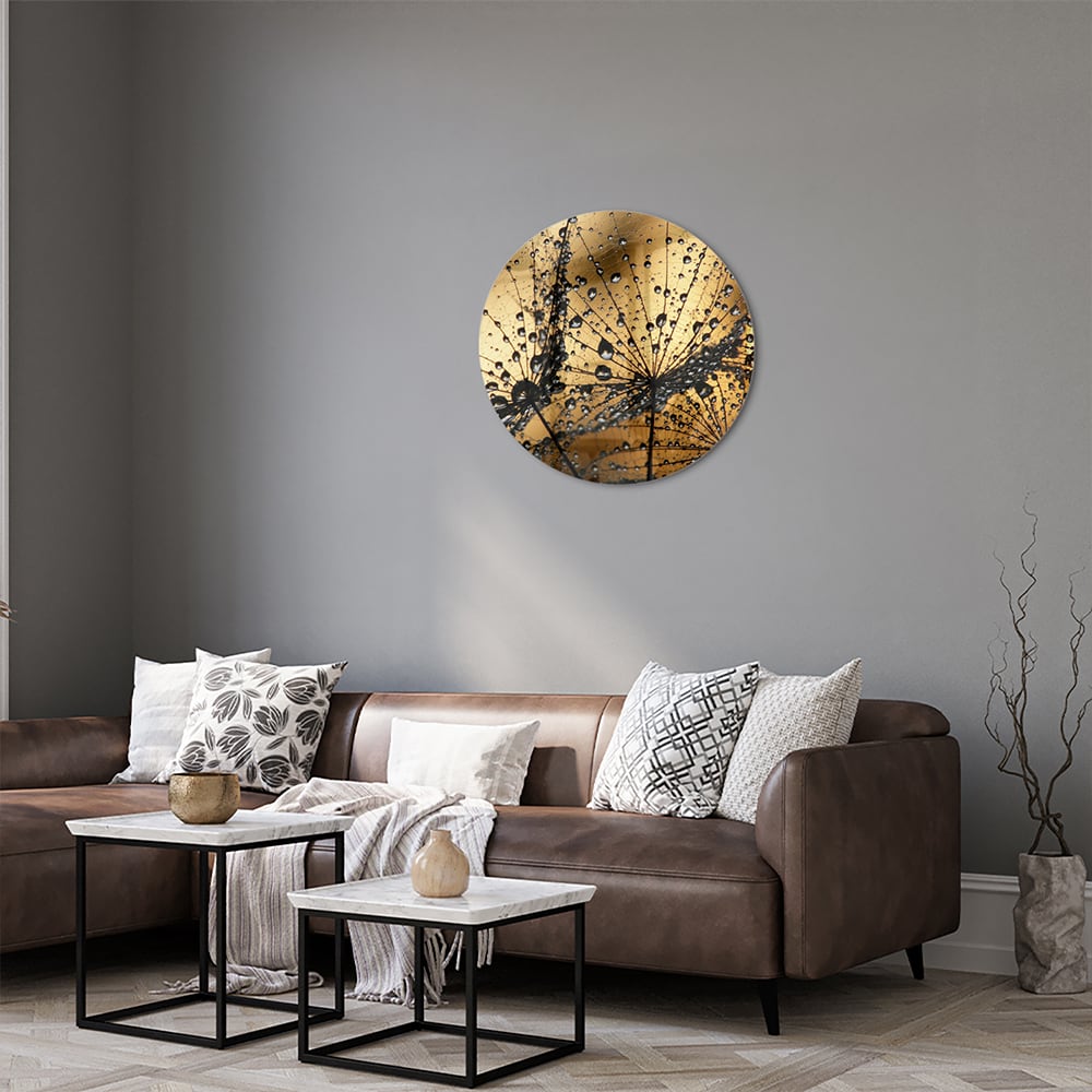 Glasbild mit goldenen Wassertropfen