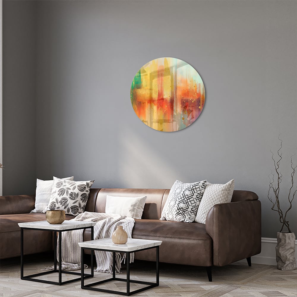 Farbenfrohes Glasbild mit abstrakten Formen