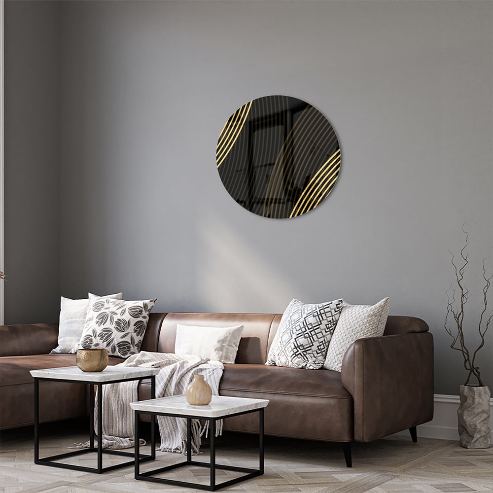 Geradliniges Glasbild mit goldenen Linien