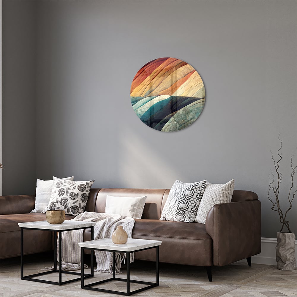 Abstraktes Glasbild mit farbenfrohen Wellen