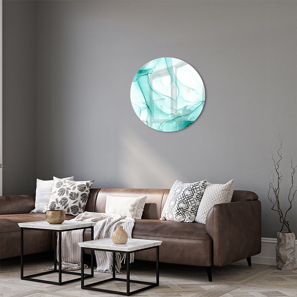 Hellblaues abstraktes Glasbild für elegante Innenräume