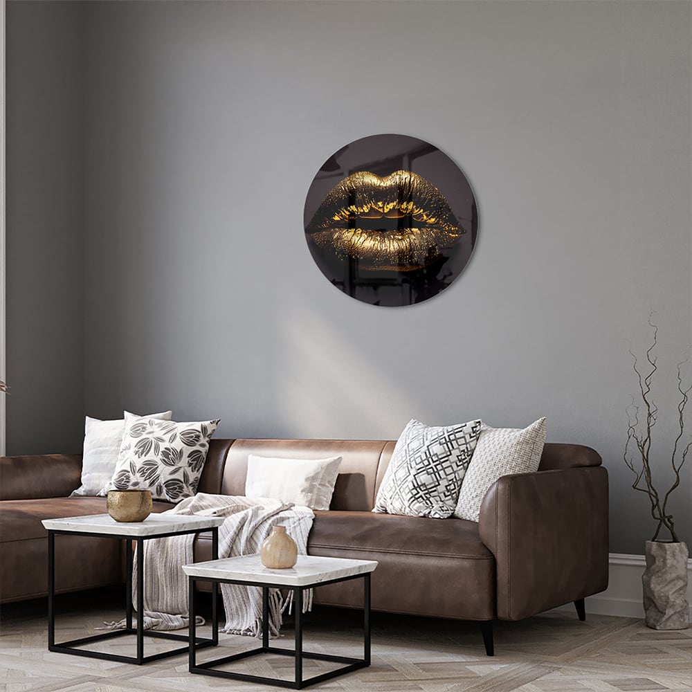 Glasbild mit goldenen Lippen für ein luxuriöses Interieur