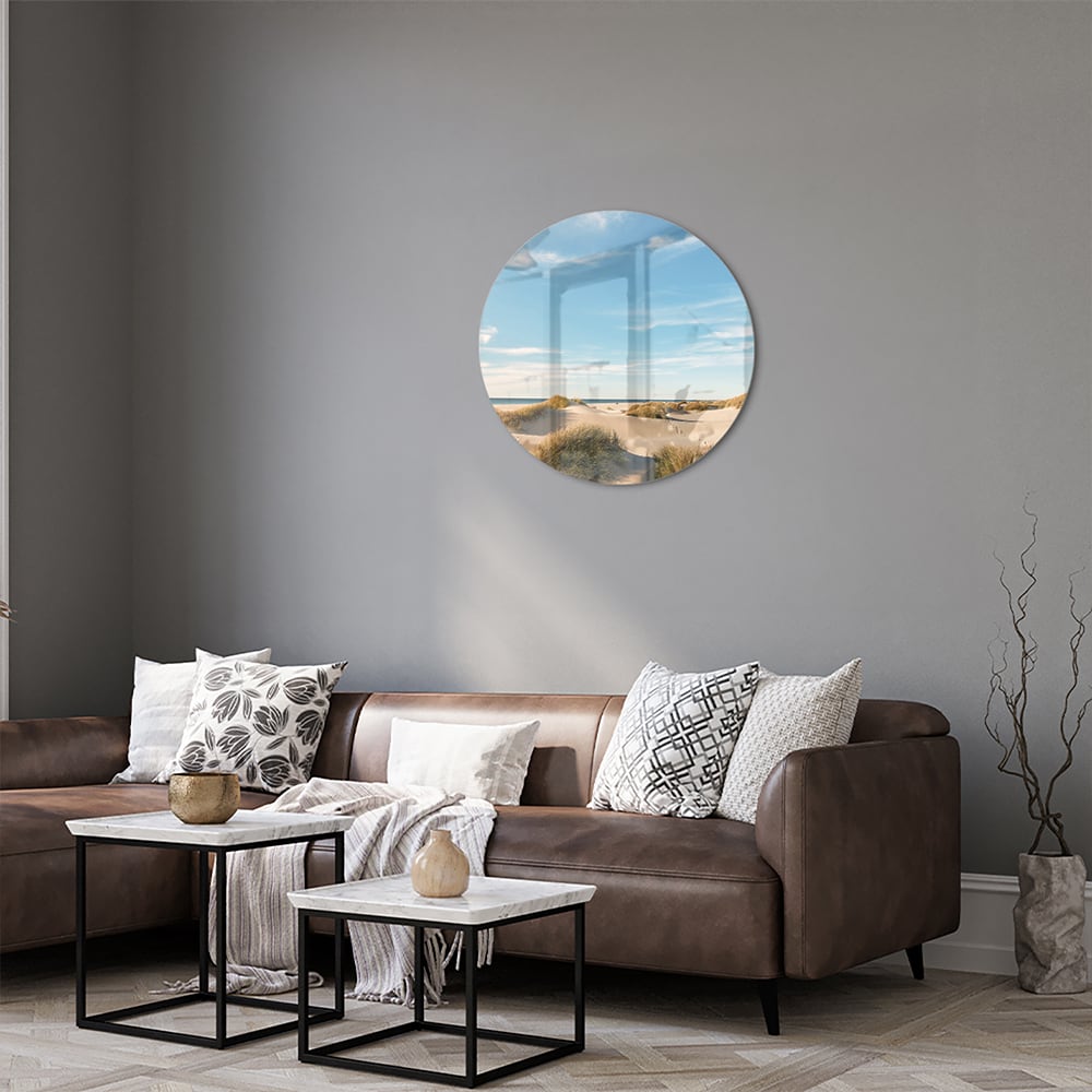 Glasbild mit Dünen und blauem Himmel