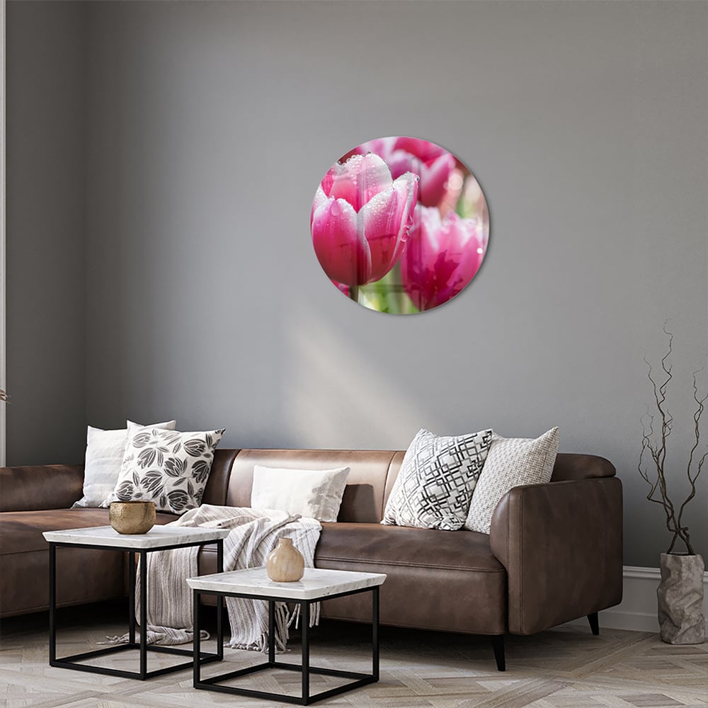 Glasbild mit bezaubernden rosa Tulpen