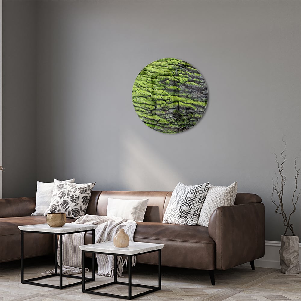 Glasbild mit moosartiger Textur