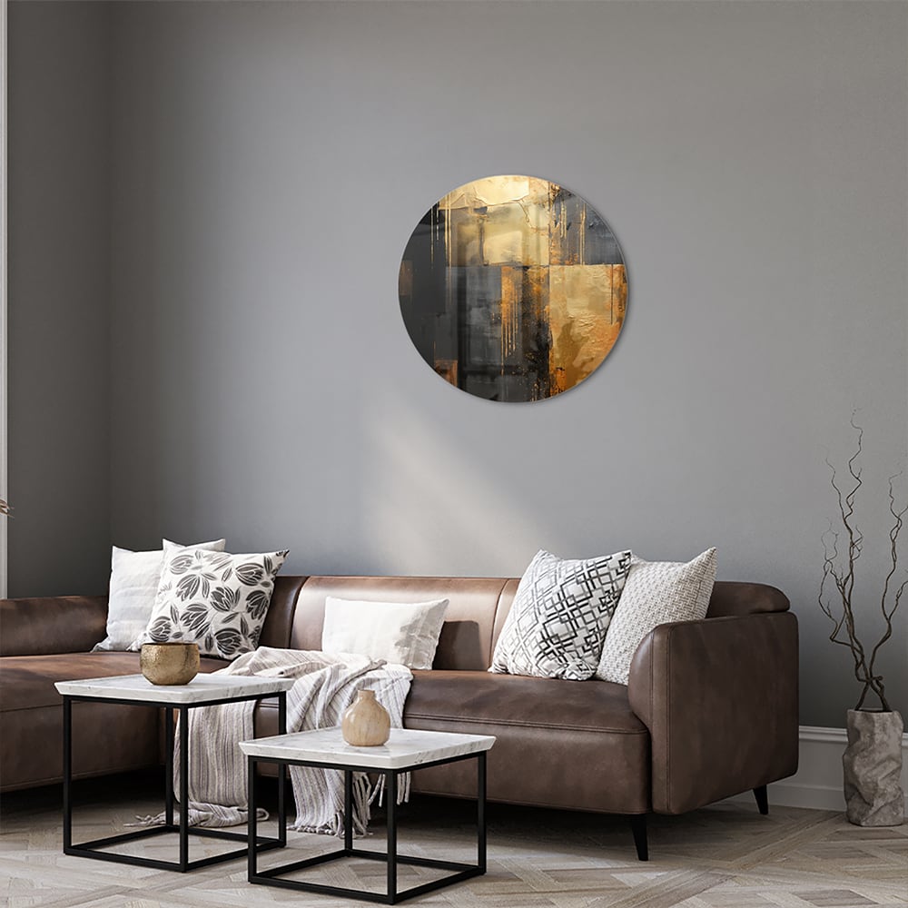Abstraktes Glasbild in Gold und Schwarz