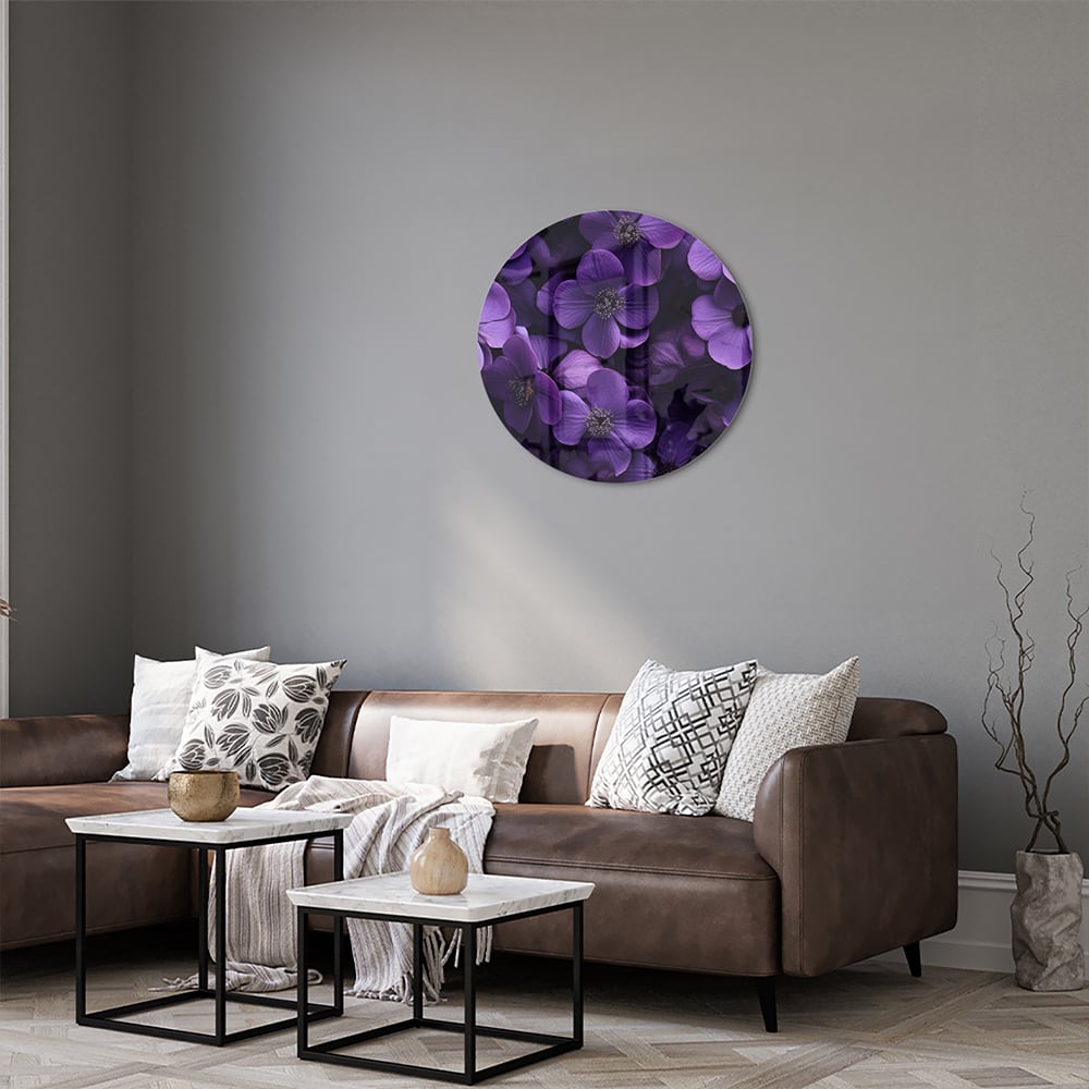 Glasbild mit violetten Blumen für Ihr Interieur