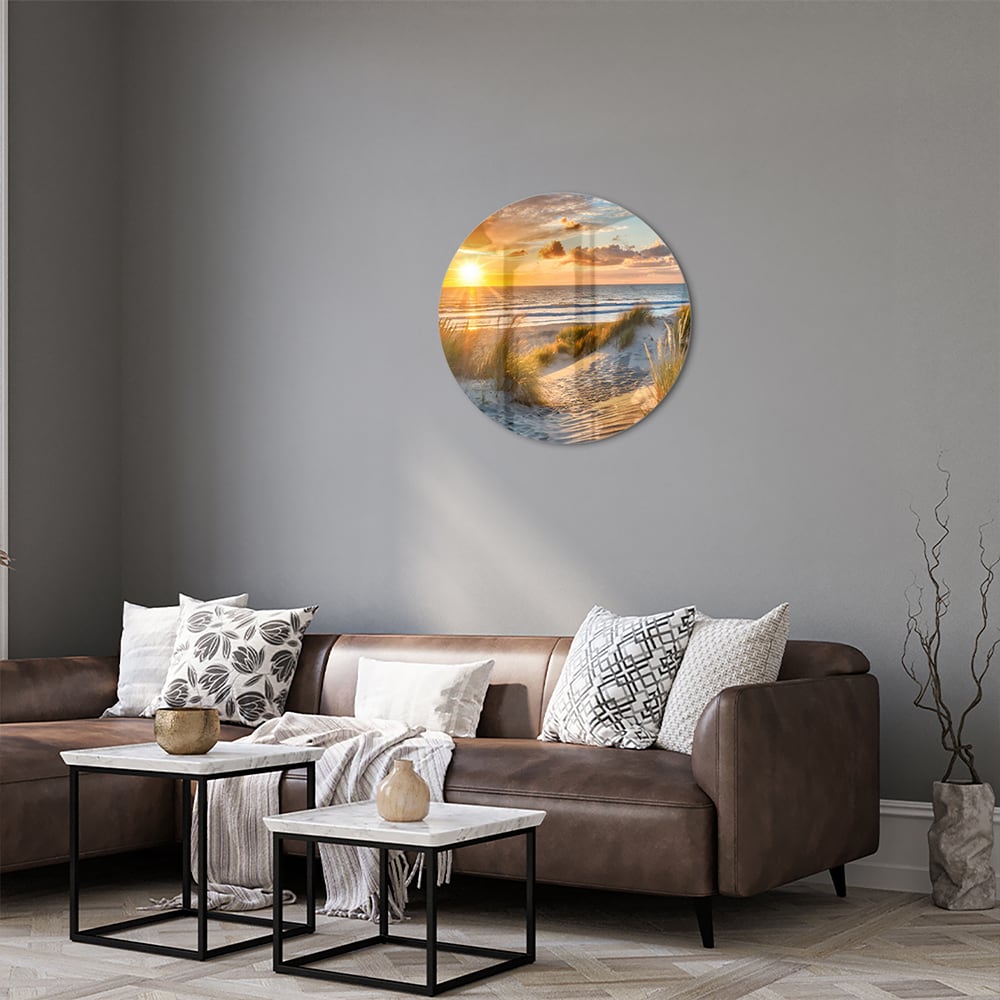 Glasbild – Sonnenuntergang am Strand