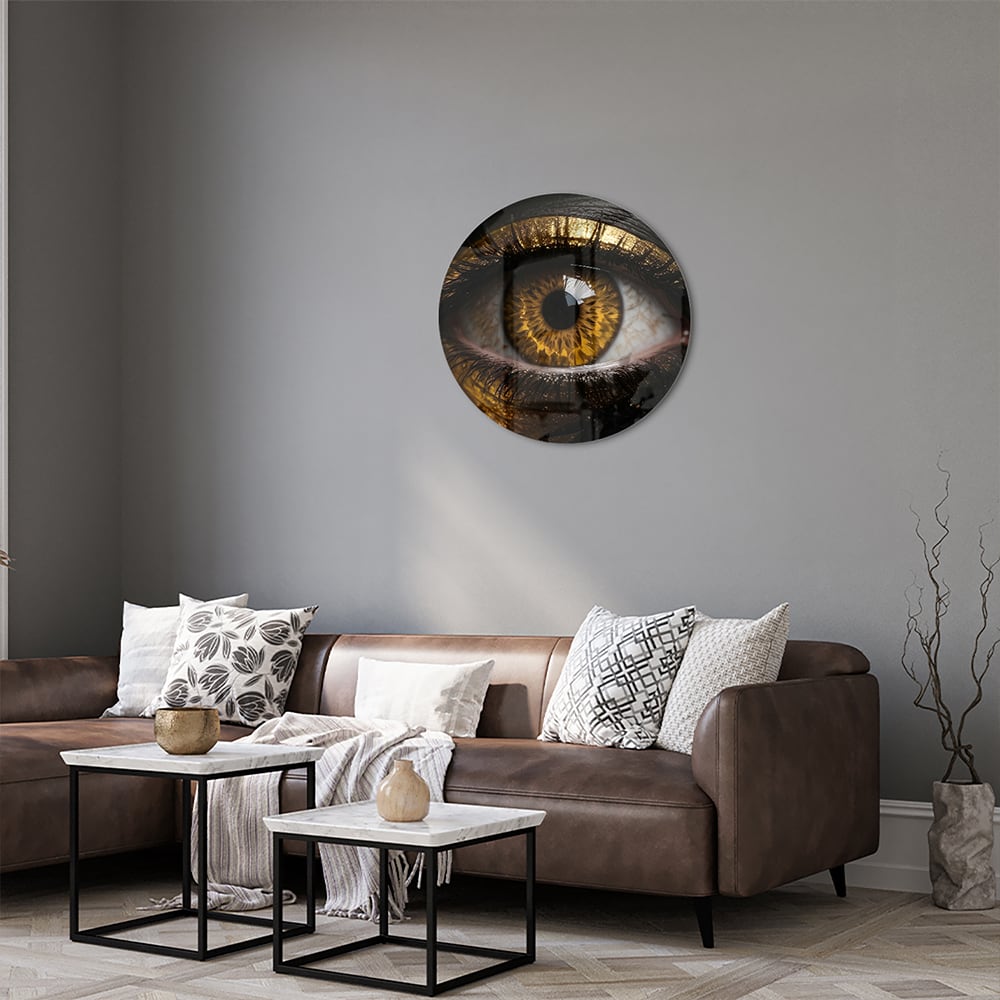 Glasbild Augen-Kunstwerk in Gold und Schwarz