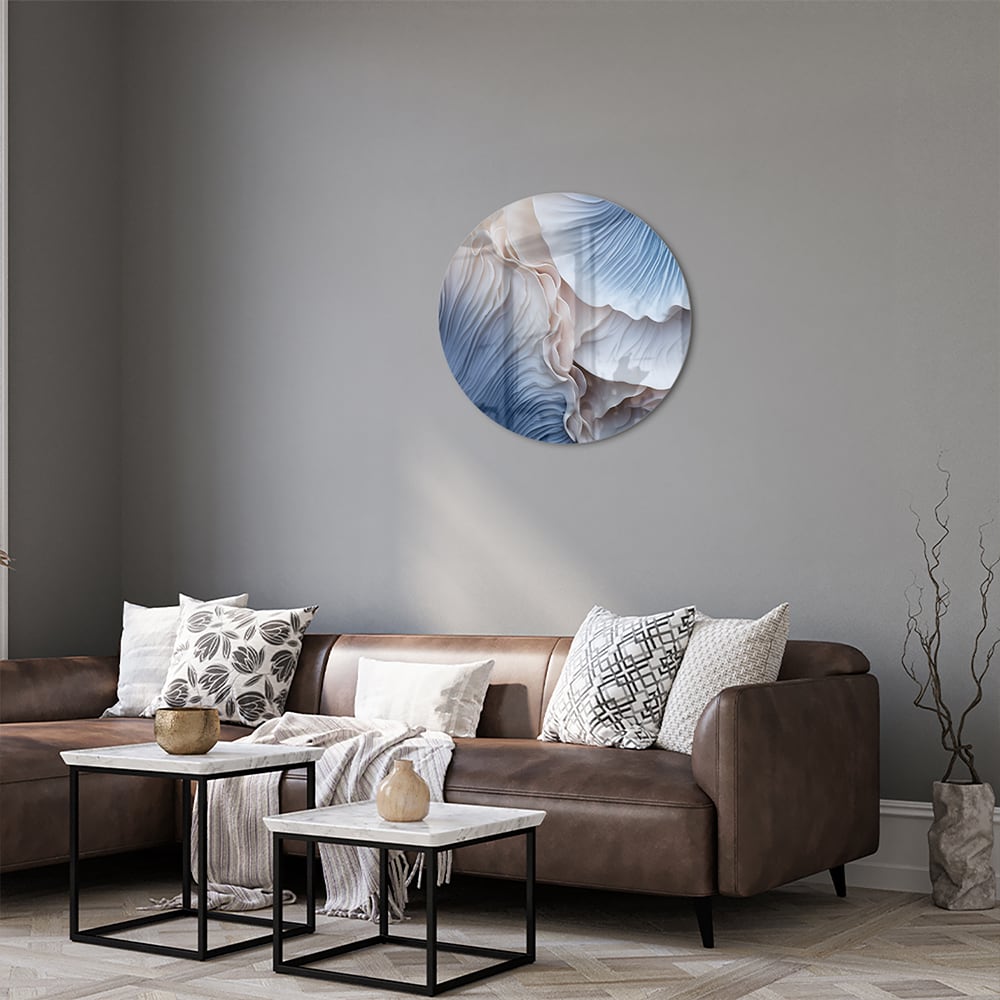 Elegantes Glasbild mit blauen und weißen Mustern