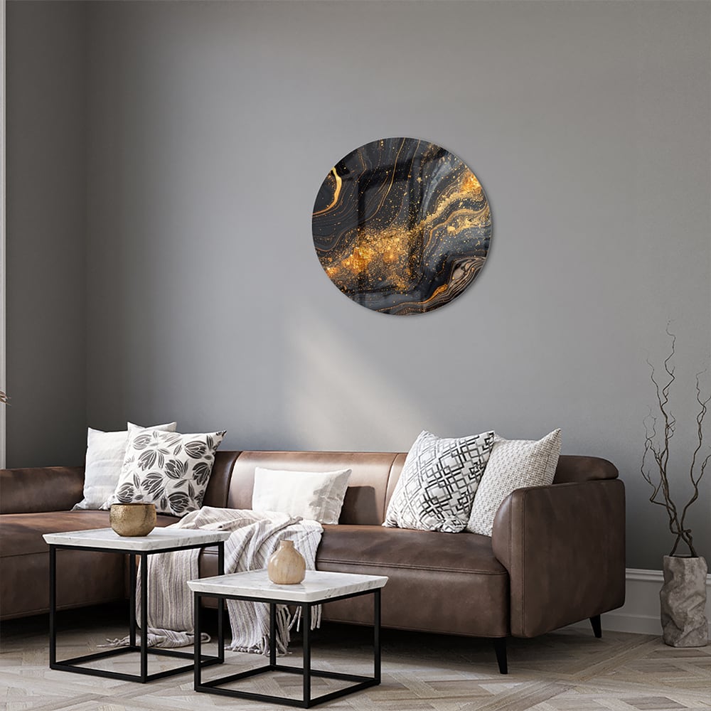 Glasbild mit goldener und schwarzer Marmoroptik