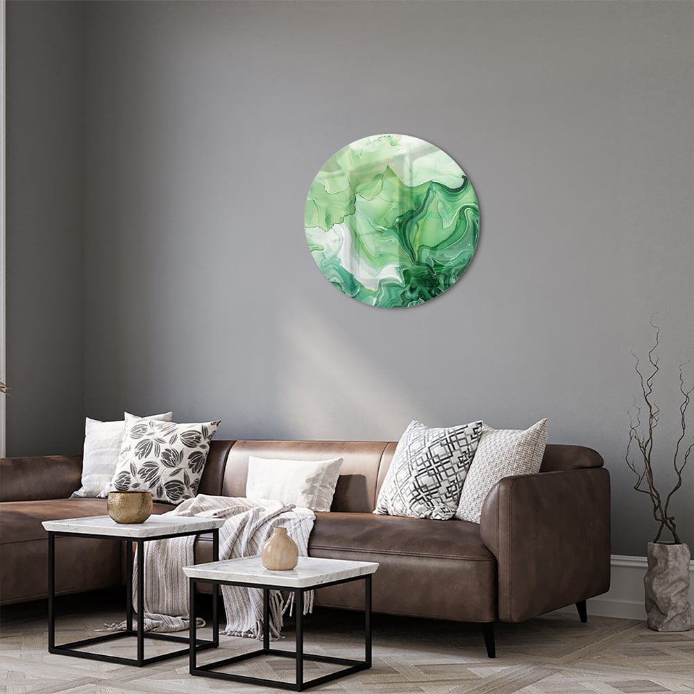 Grünes marmoriertes Glasbild für moderne Innenräume