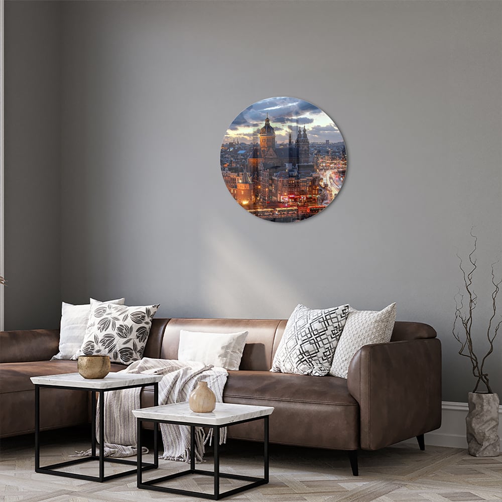 Stimmungsvolles Glasbild mit urbaner Landschaft
