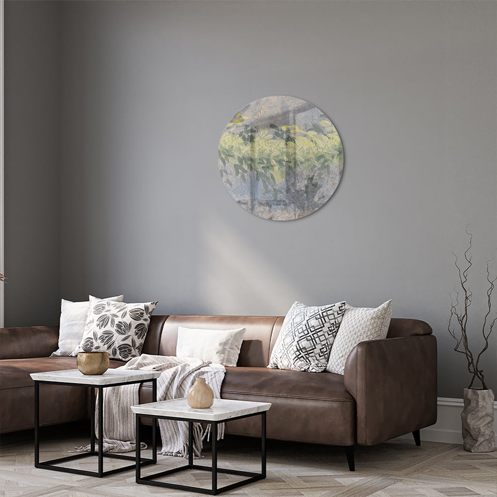 Fröhliches Glasbild mit gelben Blumen