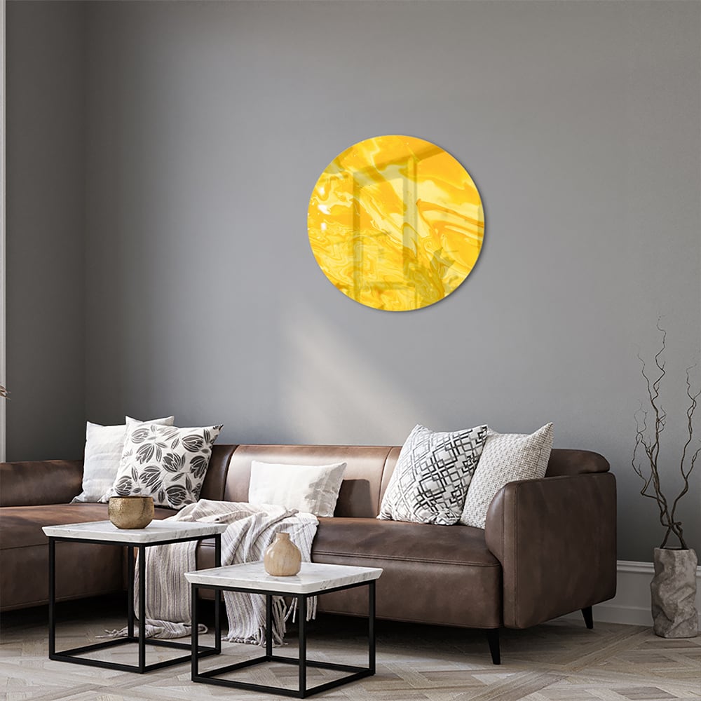 Leuchtend gelbes Glasbild für moderne Innenräume