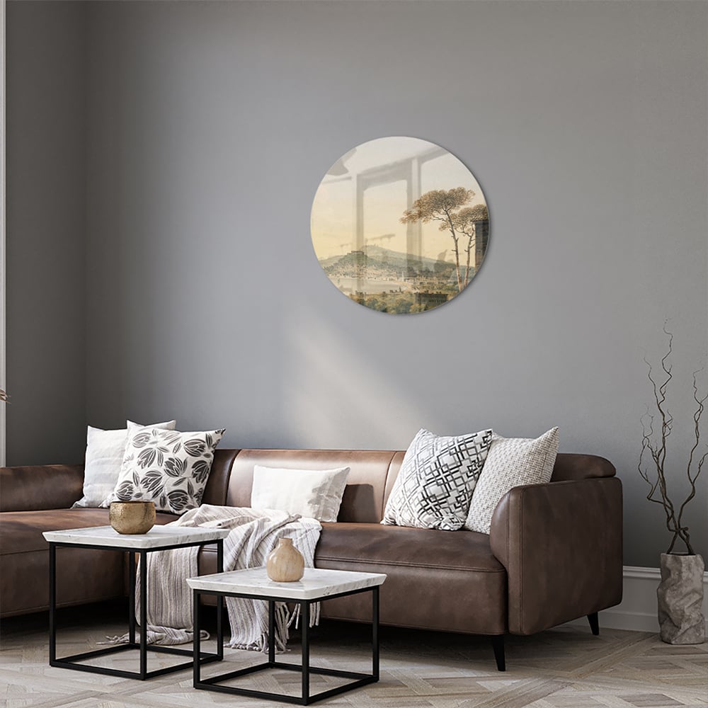 Rustikales Glasbild mit Berglandschaft