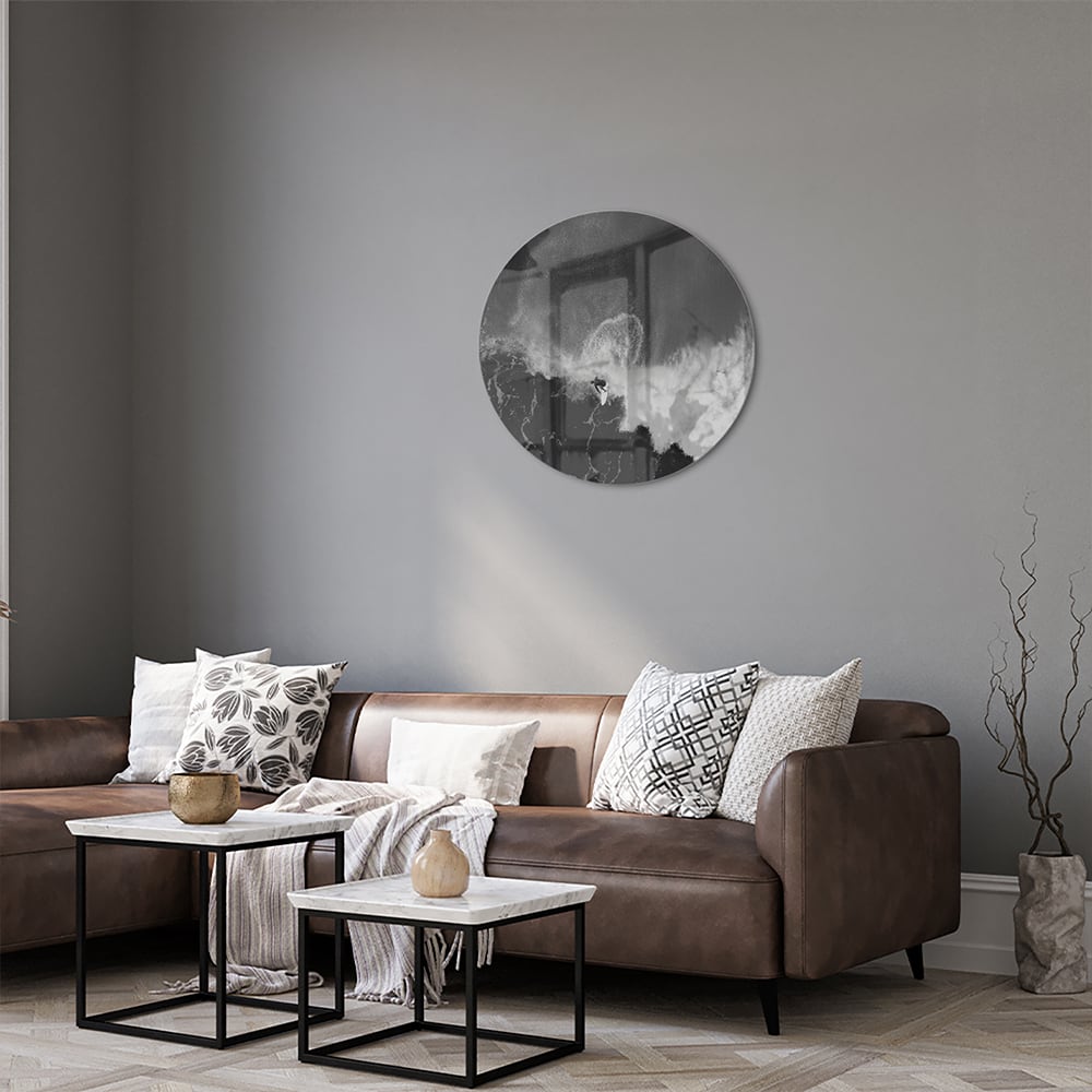 Abstraktes Schwarz-Weiß-Glasbild für ein modernes Interieur