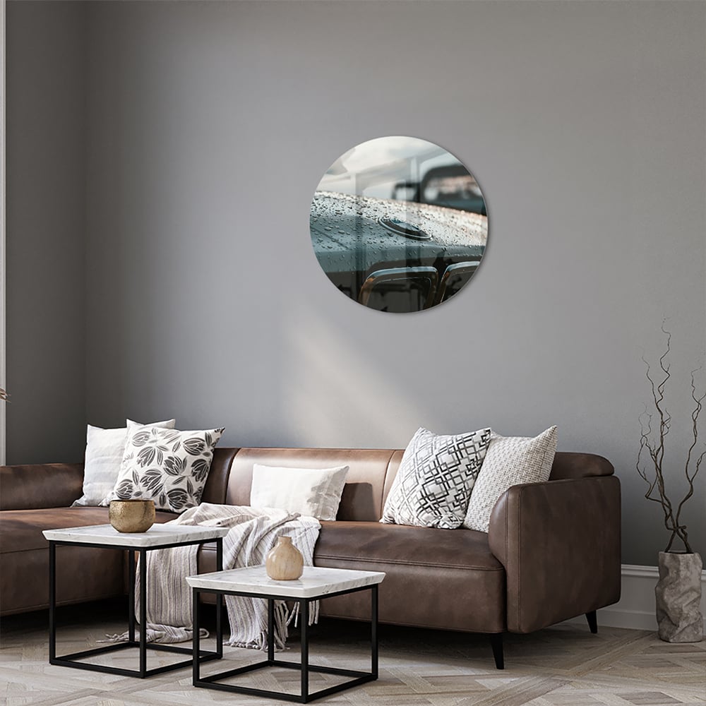 Glasbild mit nasser Autoscheibe – Stilvolles Interieur